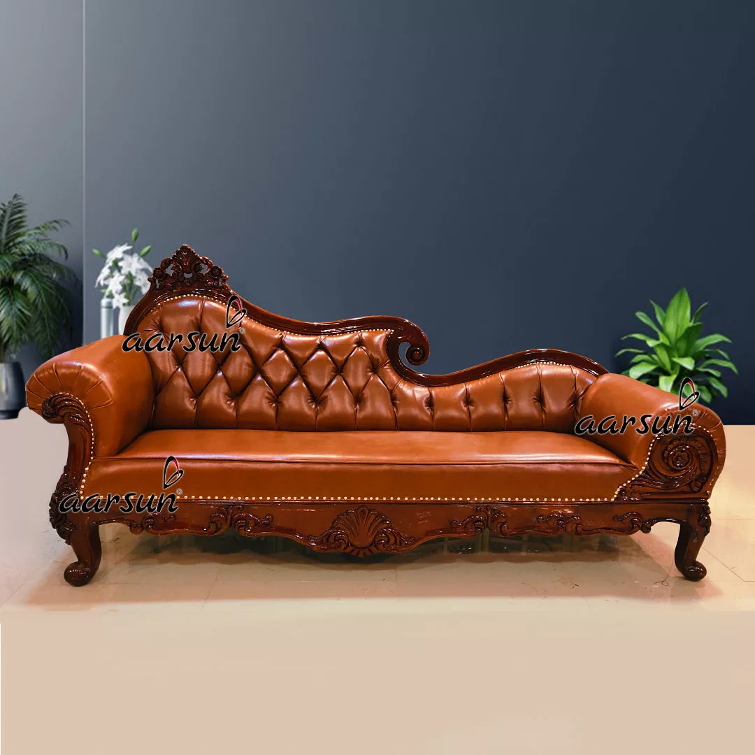 Royal Chester Design Chaise Lounge Carved In Teak Dual Tone Polish