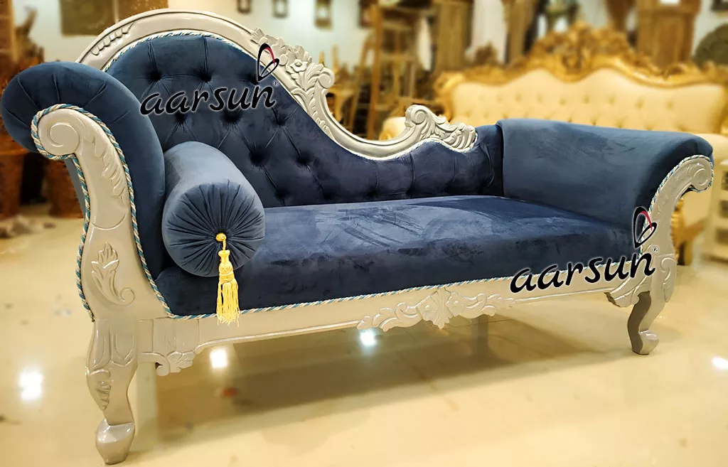 Royal Single End Sofa / Chaise Lounge In Silver Polish View 3